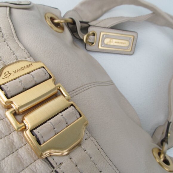 B. Makowsky Dakar Ivory Leather Shopper Tote Bag - Picture 3 of 11